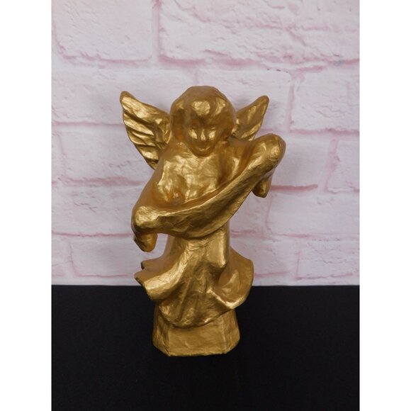 Vintage Gold Paper Mache Banner Angel 12" Holiday Décor Unique - Picture 4 of 9